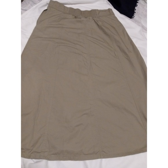 Basic Editions Dresses & Skirts - Basic Editions Khaki Cotton Midi Skirt Size 12 Tan A-Line Elastic Back Waist